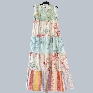 Boho Tiered Floral Maxi Dress in Pastel Patchwork